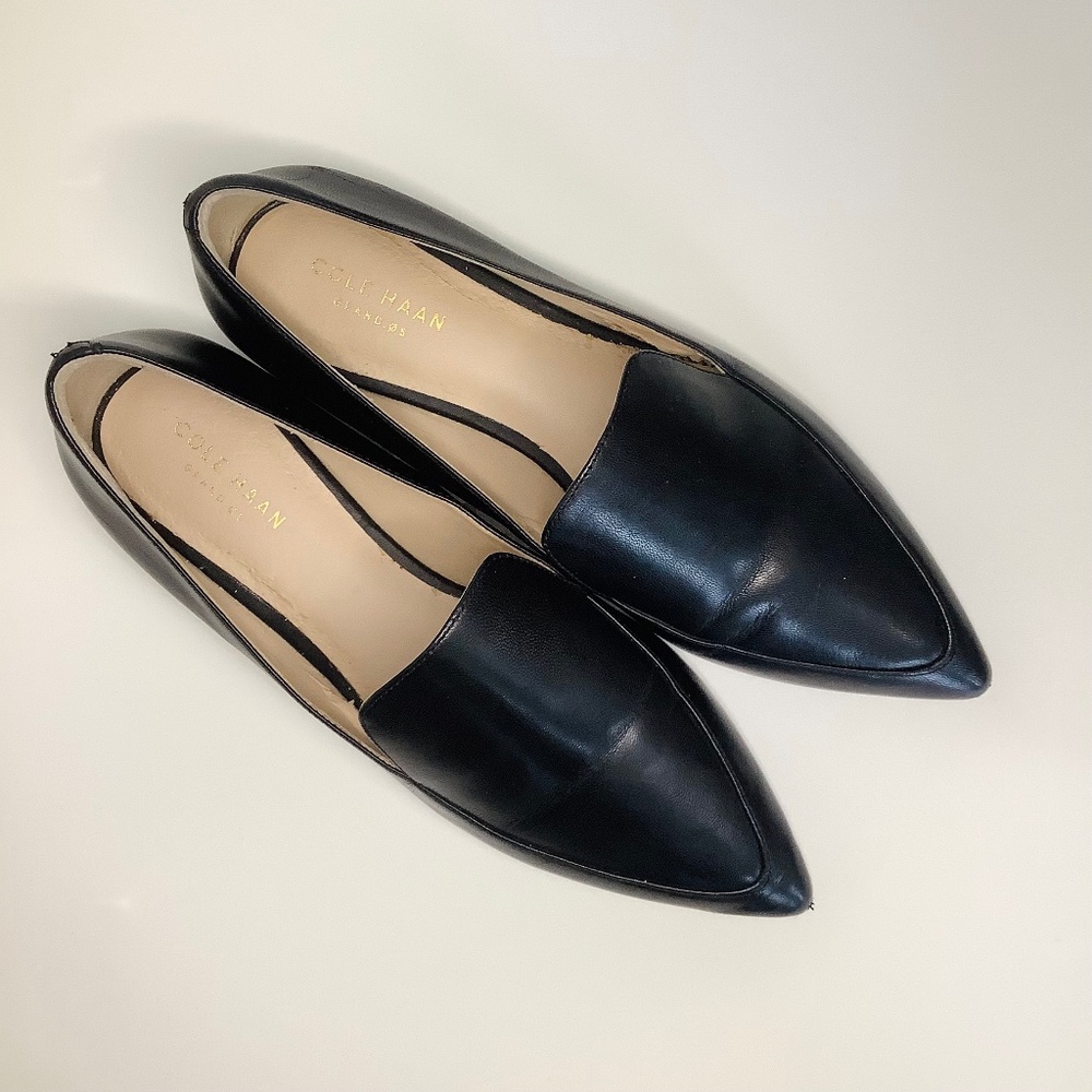 Cole Haan Leather Point Toe Flats Slip in Loafer Black 6.5